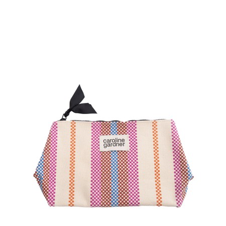 Caroline Gardner Checkerboard Stripe Coated Cotton Beauty Bag - Multicoloured