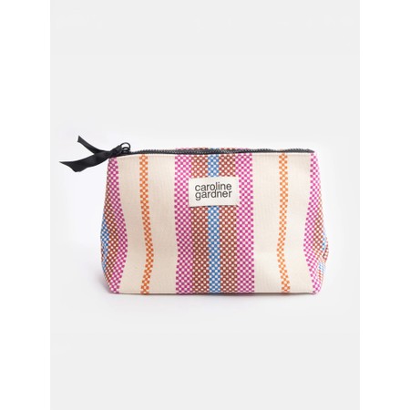 Caroline Gardner Checkerboard Stripe Coated Cotton Beauty Bag - Multicoloured