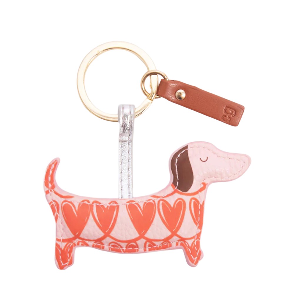 Caroline Gardner Orange Looped Hearts Sausage Dog Keyring Orange