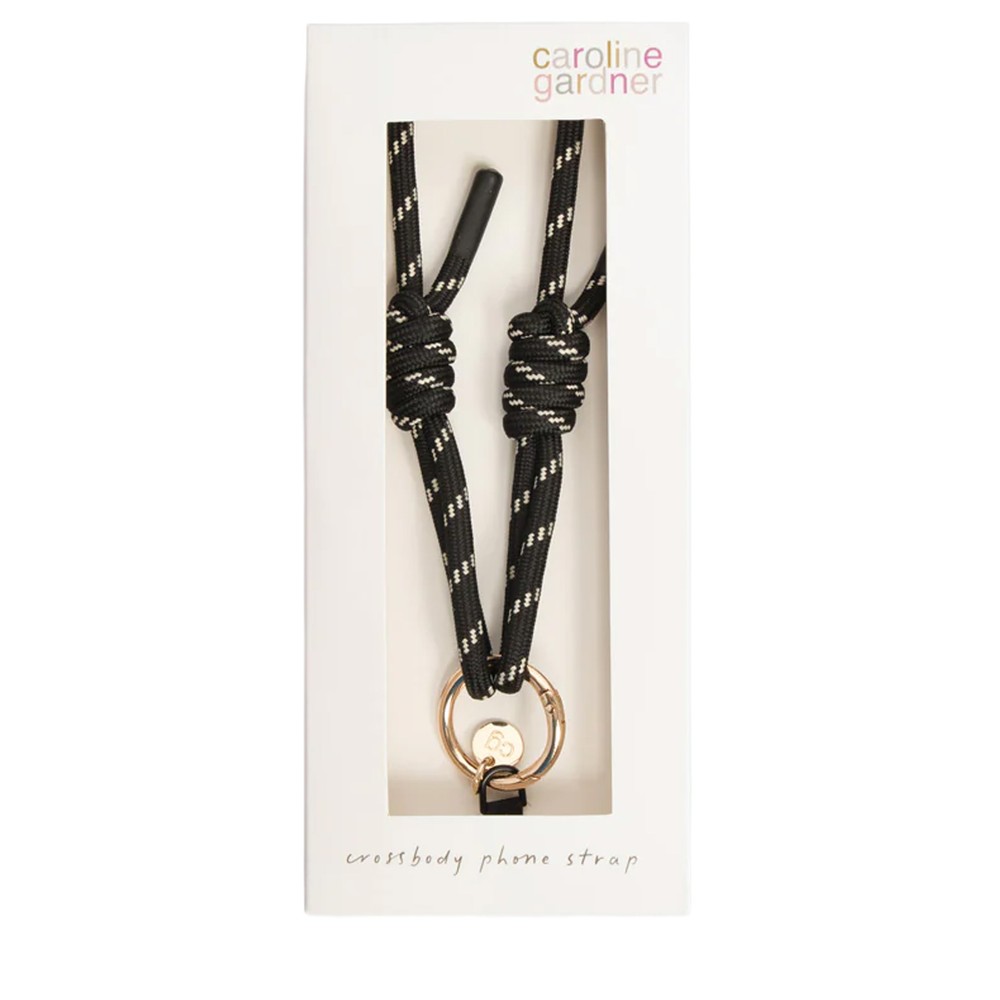 Caroline Gardner Black Cord Crossbody Long Phone Strap Black 