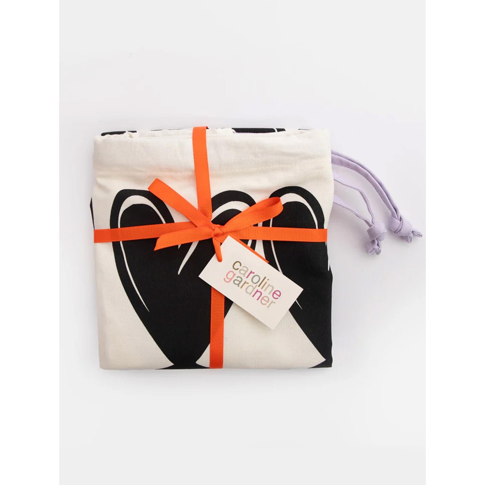 Caroline Gardner Mono Looped Hearts Cotton Drawstring Laundry Bag Mono Hearts