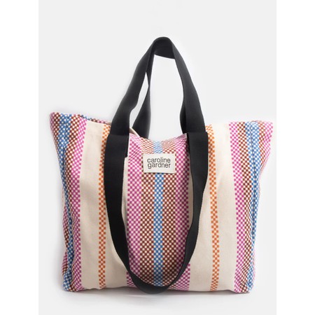 Caroline Gardner Checkerboard Stripe Large Cotton Canvas Tote Bag - Multicoloured