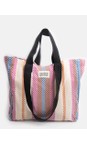 Caroline Gardner Multi Checkerboard Stripe Large Cotton Canvas Tote Bag  