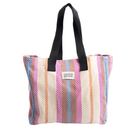 Caroline Gardner Checkerboard Stripe Large Cotton Canvas Tote Bag - Multicoloured