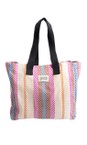 Caroline Gardner Multi Checkerboard Stripe Large Cotton Canvas Tote Bag  