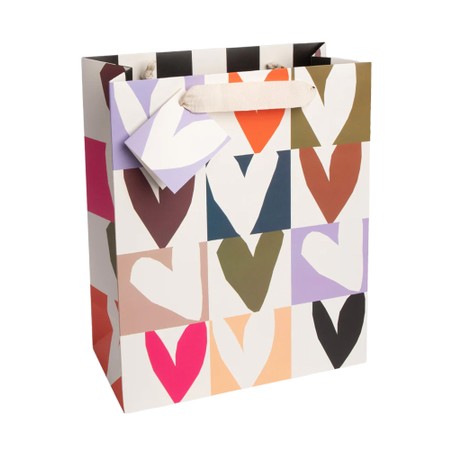 Caroline Gardner Mono Checkmate Heart Large Gift Bag - Multicoloured