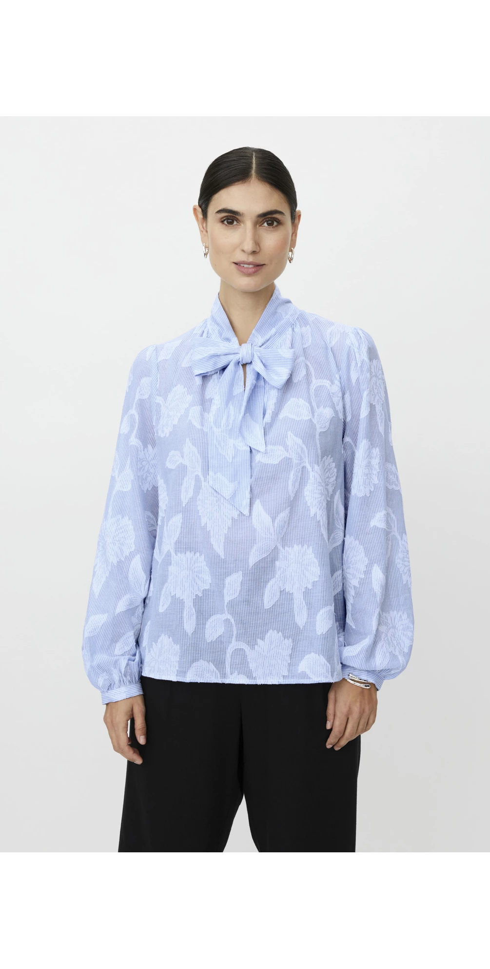 Masai Clothing MaBellindra Striped Jacquard Pussy Bow Blouse in