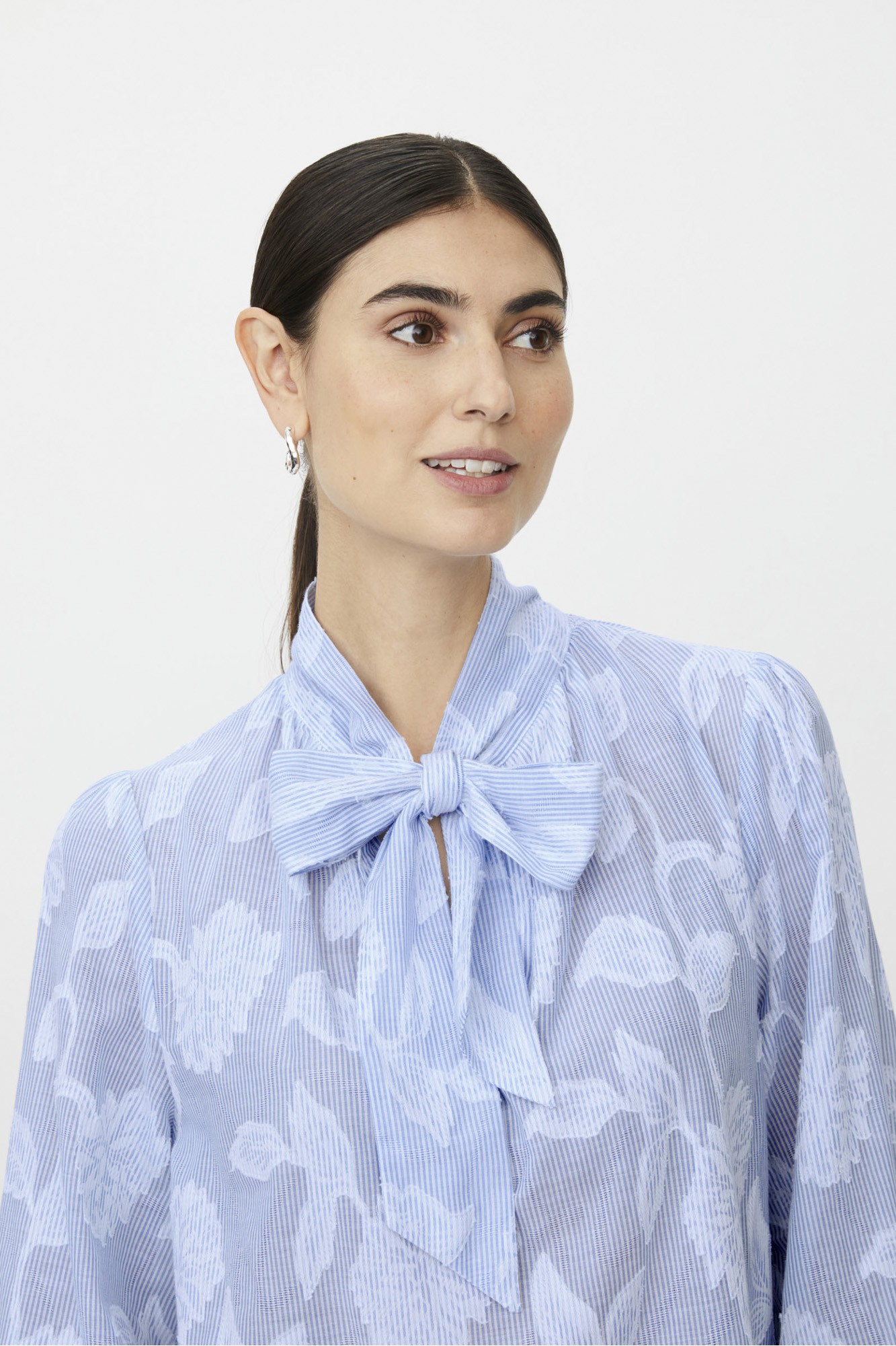 Masai Clothing MaBellindra Striped Jacquard Pussy Bow Blouse in