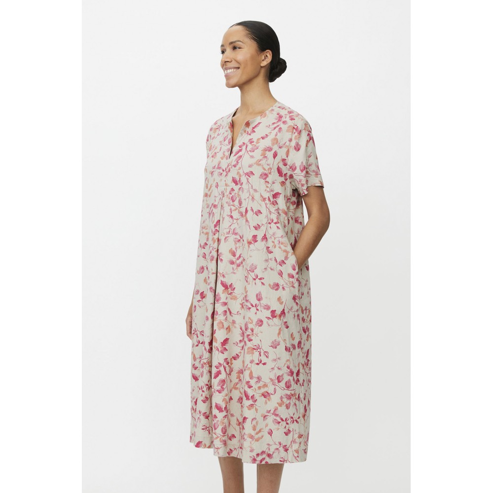 Masai Clothing MaNipani Carmine Print Linen Dress Carmine