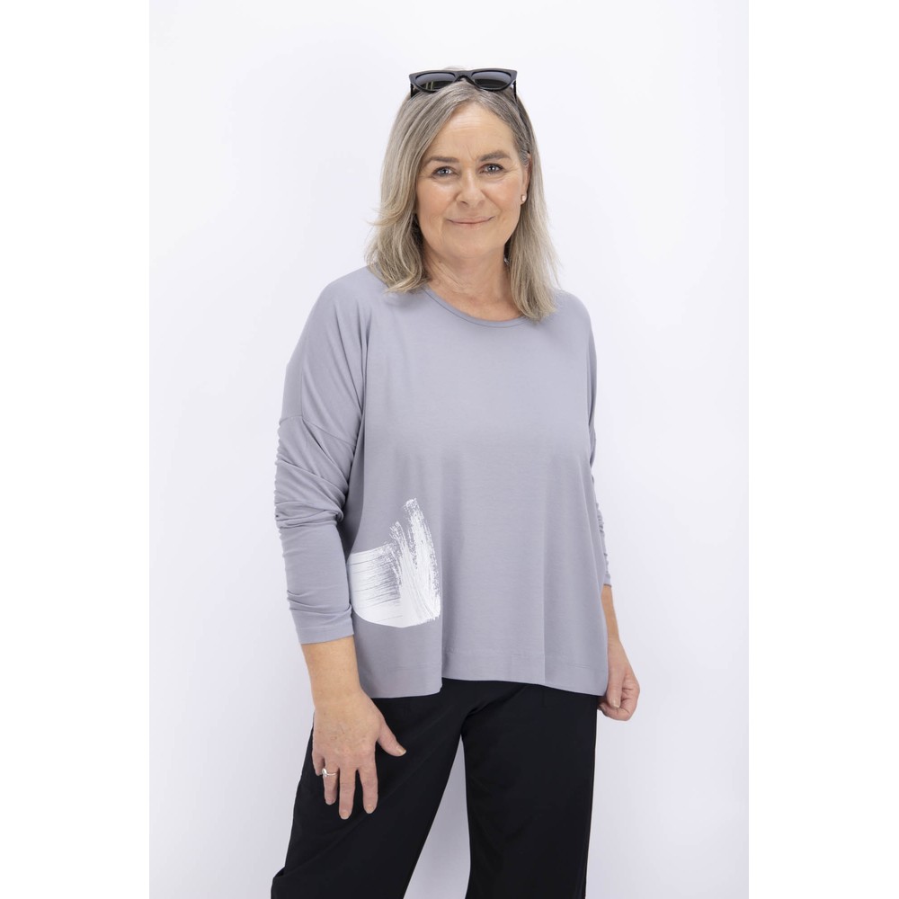 Naya Naya Dove And White Placement Print Top Dove / White