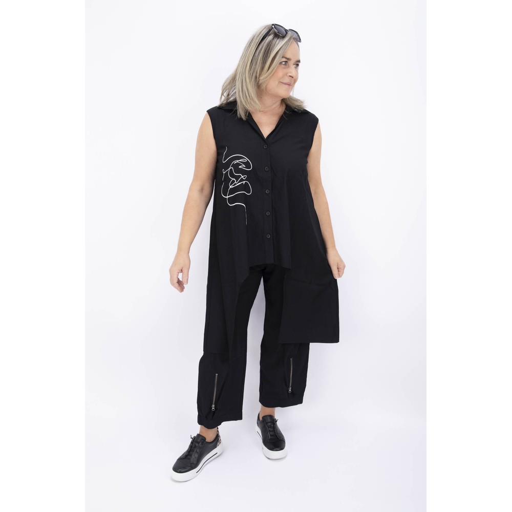 Naya Naya Black Side Panelled Print Top Black 