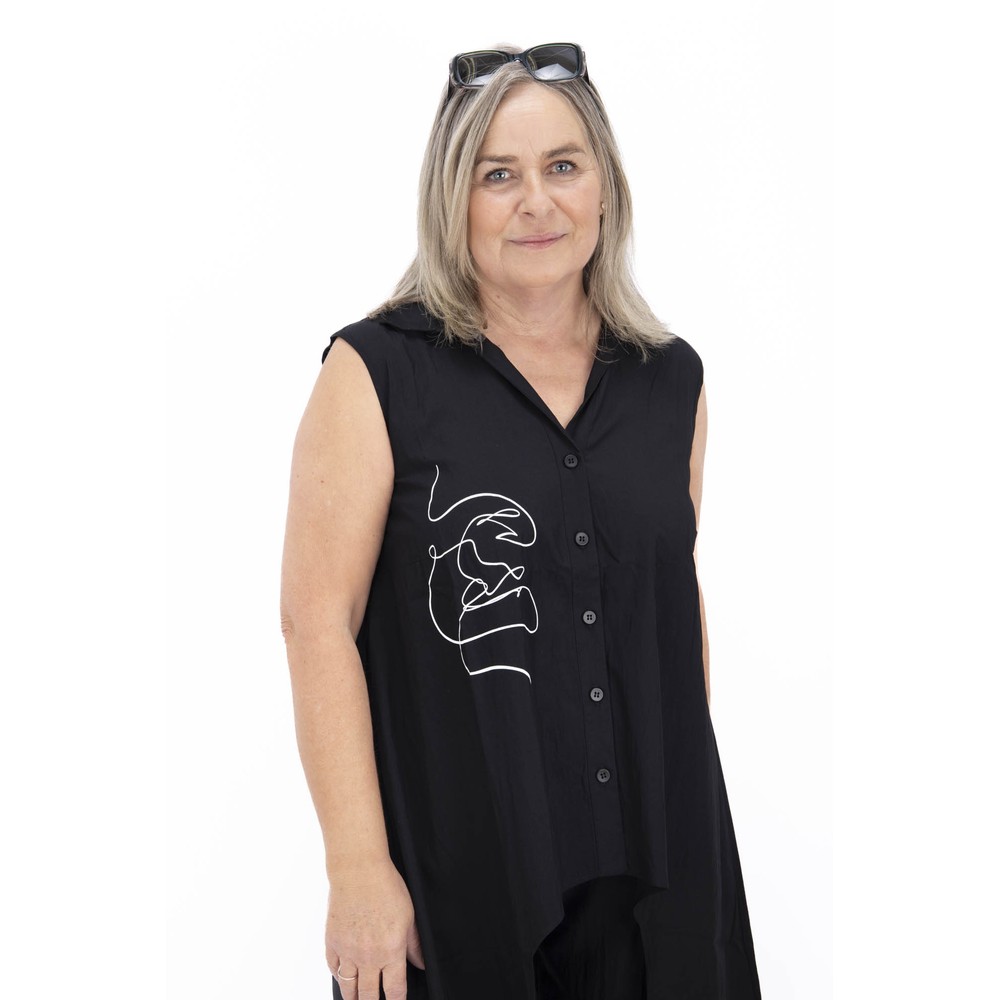 Naya Naya Black Side Panelled Print Top Black 