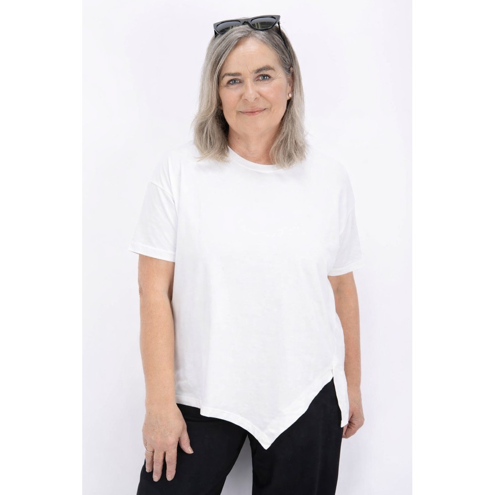 Naya Naya Detail Hem White Jersey Top White 