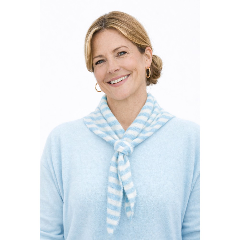 Gemini Label Accessories Triangle Neck Blue Stripe SuperSoft Wool Scarf Blue