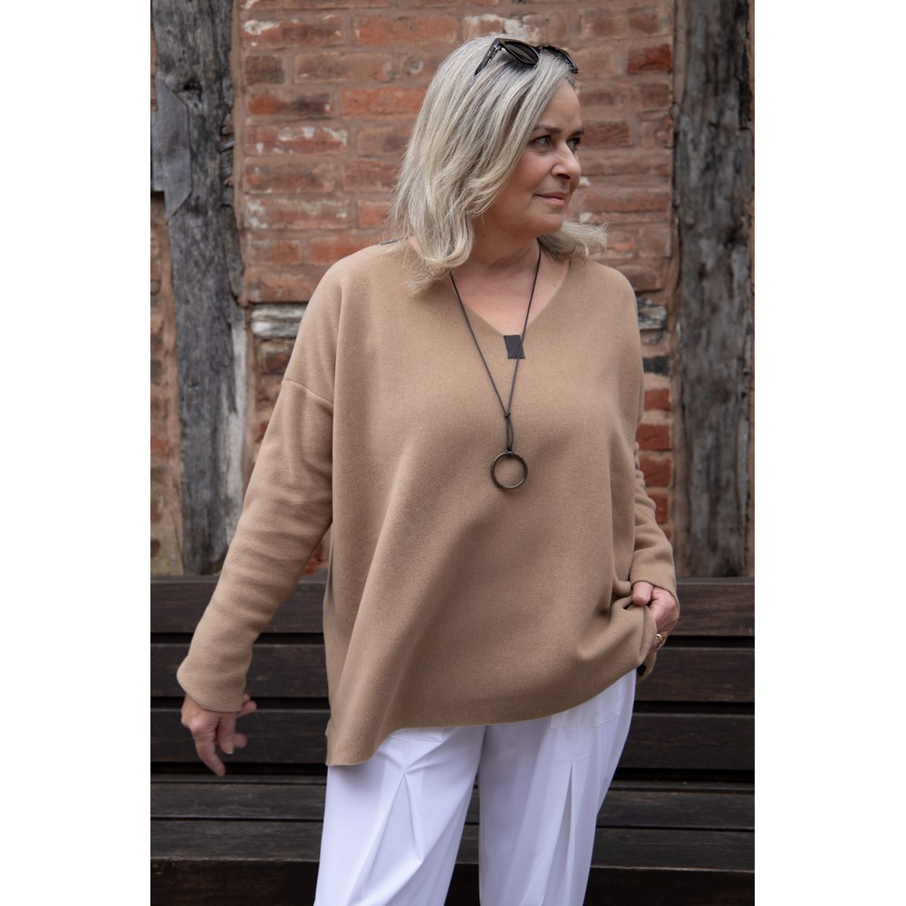 Henriette Steffensen Camel Fleece V-Neck Blouse Camel