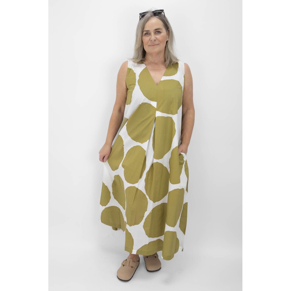 Tirelli Charteuse And White Inverted Pleat Poplin Dress Chartreuse / White Spot