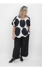 Tirelli Black / White Spot Black And White Print V Neck Bishop Sleeve Poplin Top  
