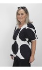 Tirelli Black / White Spot Black And White Print V Neck Bishop Sleeve Poplin Top  