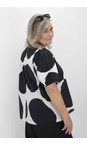Tirelli Black / White Spot Black And White Print V Neck Bishop Sleeve Poplin Top  