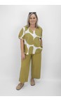 Tirelli Chartreuse / White Spot Chartreuse And White Print V Neck Bishop Sleeve Poplin Top  