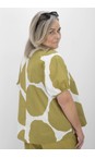 Tirelli Chartreuse / White Spot Chartreuse And White Print V Neck Bishop Sleeve Poplin Top  