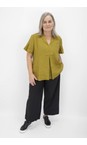 Tirelli Chartreuse Chartreuse Shawl Collar Pleat Woven Top  