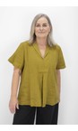 Tirelli Chartreuse Chartreuse Shawl Collar Pleat Woven Top  