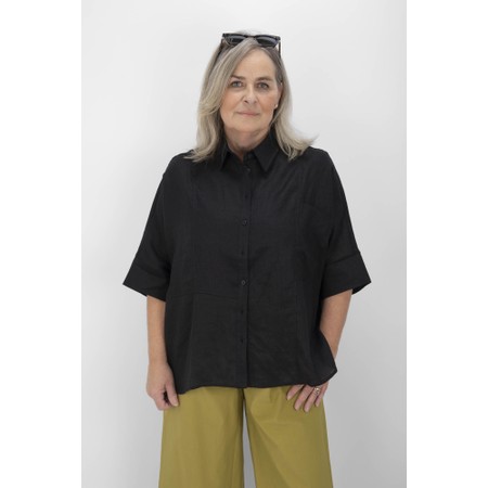 Tirelli Black Seam Detail Boxy Linen Shirt - Black