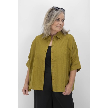 Tirelli Chartreuse Seam Detail Boxy Linen Shirt - Gold