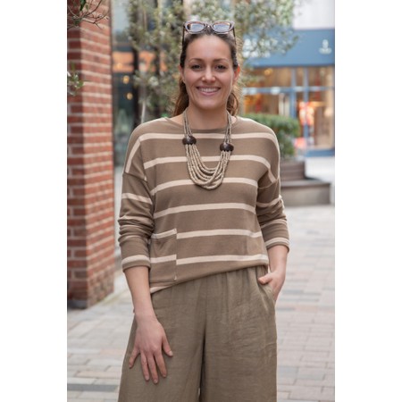 Mama B Buccia Cumino Stripe Patch Pocket Fleece Jumper - Beige