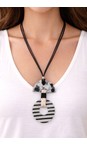 Naya Black / Cream Naya Striped Disc Print Necklace  