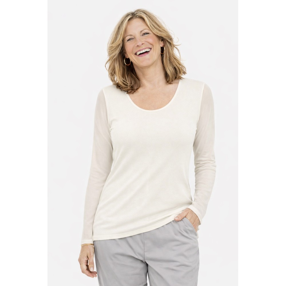 Naya Naya Off-White Jersey Mesh Sleeve Top Off White