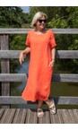 Amazing Woman Papaya Janey Papaya  Linen Straight Midi Dress  