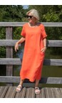 Amazing Woman Papaya Janey Papaya  Linen Straight Midi Dress  