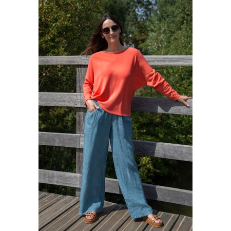 Amazing Woman Odie Long Denim Blue Wide Leg Linen Trousers - Blue