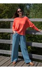 Amazing Woman Denim Blue Odie Long Denim Blue Wide Leg Linen Trousers  