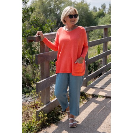 Amazing Woman Odie Denim Blue Linen Cropped Tapered Trousers - Blue