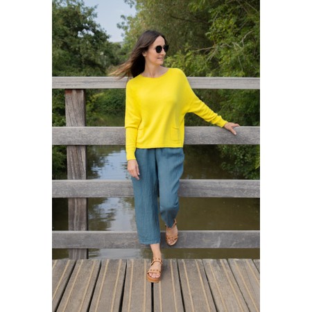 Amazing Woman Odie Denim Blue Linen Cropped Tapered Trousers - Blue