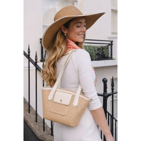 Gemini Label Accessories Barbados Buttercream Woven Small Contrast Tote Bag - White