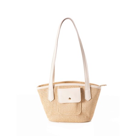 Gemini Label Accessories Barbados Buttercream Woven Small Contrast Tote Bag - White