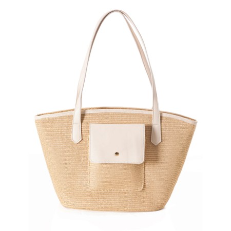 Gemini Label Accessories Cannes Buttercream Woven Contrast Tote Bag - White