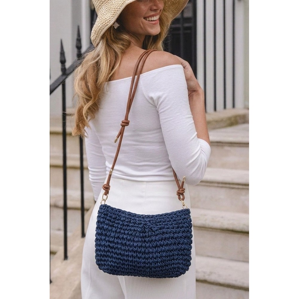 Gemini Label Accessories Palma Navy Woven Straw Handbag Navy