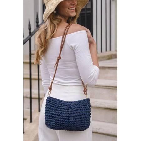 Gemini Label Accessories Palma Navy Woven Straw Handbag - Blue
