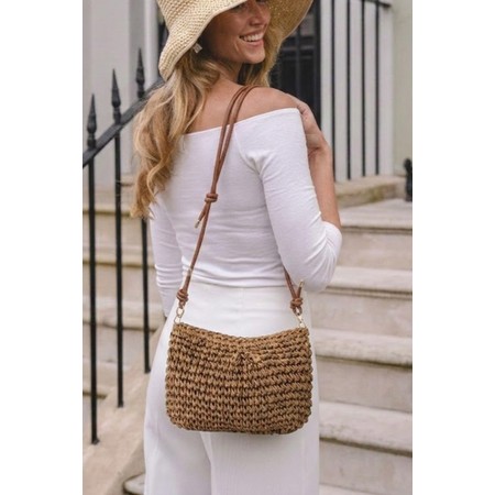 Gemini Label Accessories Palma Natural Woven Straw Handbag - Beige