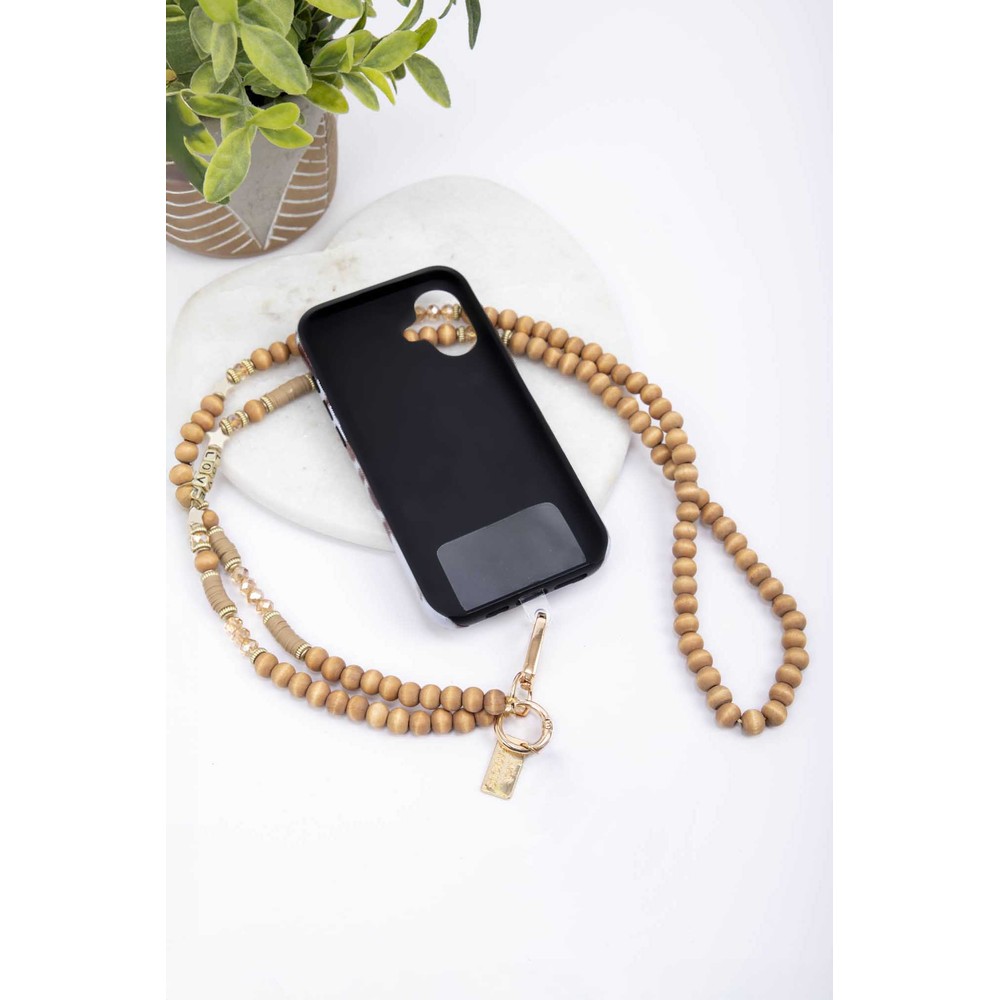 Eliza Gracious Beige Beaded Phone Lanyard Beige