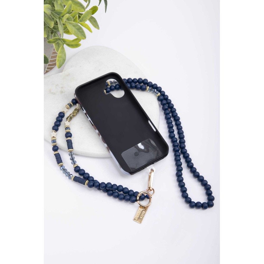 Eliza Gracious Blue Beaded Phone Lanyard Blue