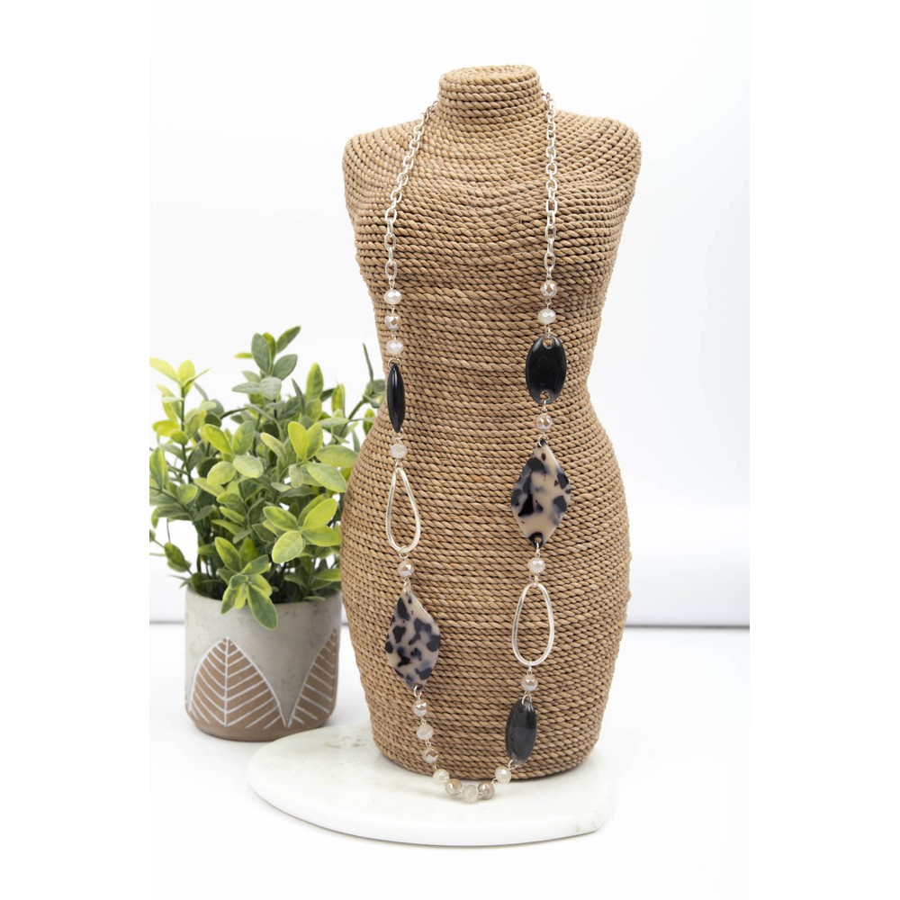 Eliza Gracious Resin & Crystal Necklace  Beige