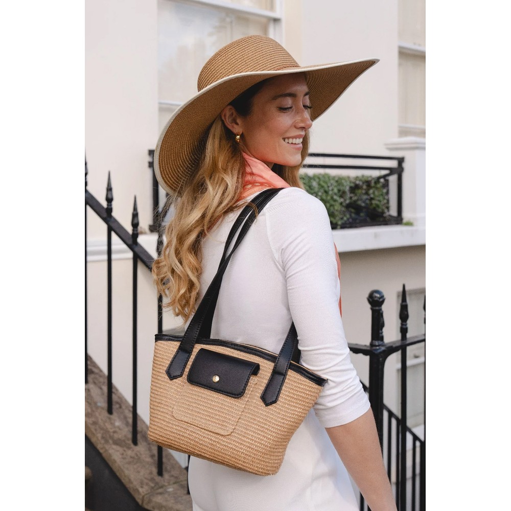 Gemini Label Accessories Barbados Ebony Woven Small Contrast Tote Bag Ebony