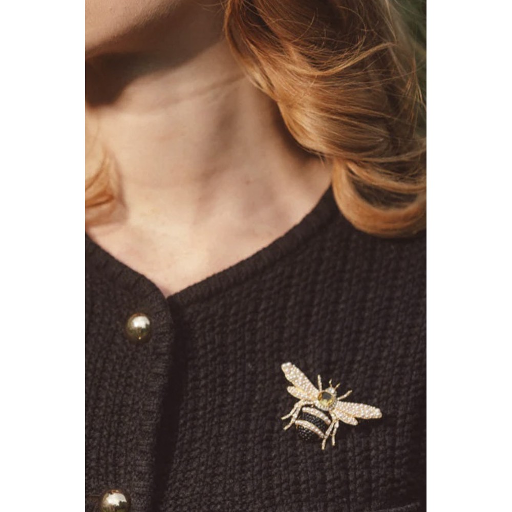 Bill Skinner Bejewelled Bee Pearl Brooch Gold