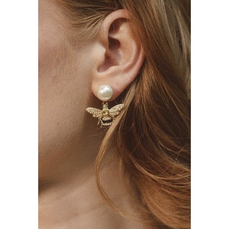 Bill Skinner Bejewelled Bee Pearl Earring - Gold